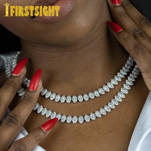 11mm Tennis Oval Link Necklace Womens Choker High Quality Gold Silver Color Cubic Zirconia Men Hip Hop Fashion Jewelry For Gift