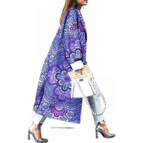 Winter Fashion Printed Long Coat Coat Womens Lapel Long Sleeve Double Breasted Elegant Cashew Flower Long Coat Trench Coat 2020