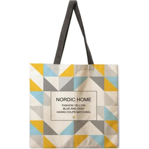 Yellow and blue geometric ladies casual handbag ladies shoulder bag outdoor beach bag clutch bag foldable shopping bag