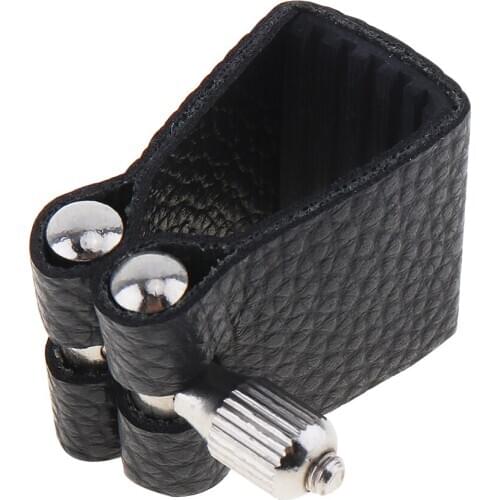 Durable Black Leather Ligature Alto Sax Mouthpiece Clip Down E with Soft Rubber Fastener for Alto Saxophone