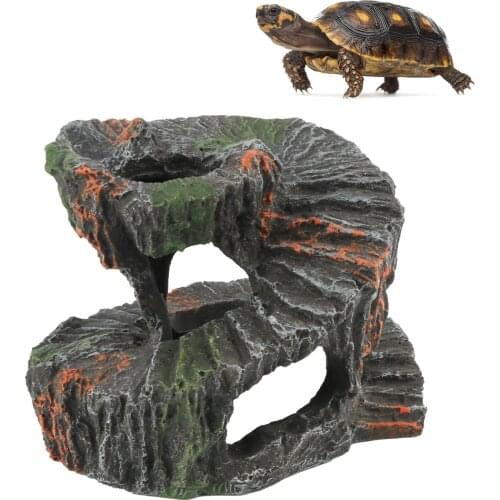 Aquarium Fish Tortoise Reptiles Basking Climbing Reptile Terrace Platform Resin Hiding Tank Stone Cave Ornament Landscaping