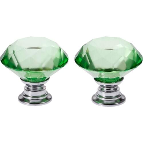 2Pcs Diamond Shape Green 30mm Crystal Glass Knob Cupboard Drawer Pull Kitchen Cabinet Door Wardrobe Handles