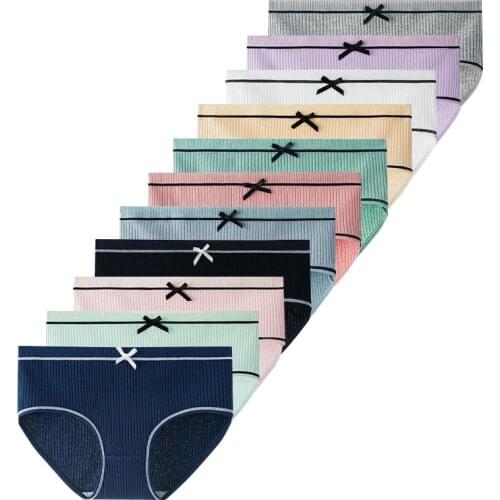 Sexy Womens Panties Female Underwear Cotton Mid-rise Underpants Solid Color Ladies Briefs 11 Pcs/lot Cute student lingerie