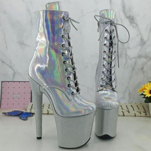 Leecabe Silver glitter 20CM/8inches High Heel platform Boots closed toe Pole Dance boots