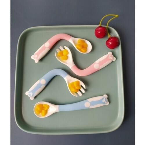 Bendable Baby Spoon Fork Set Toddler Infant Learning Tableware Flatware Utensils Kids Cutlery Eat Spoon Flexible Spoons 0-3 Year