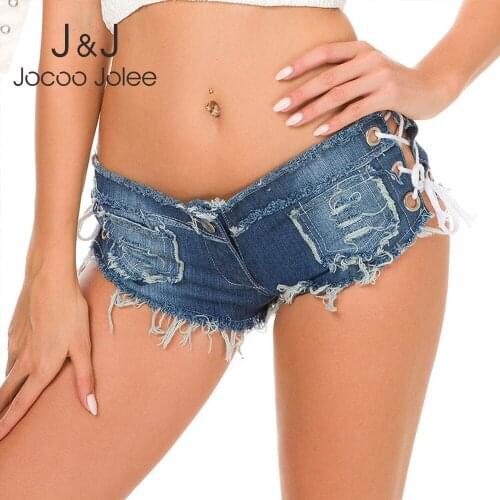 New Sexy Women Denim Hot Shorts Women Mini Micro Denim Jean Twerk Lace Up Skinny Shorts Ultra Low Rise Show Summer Shorts