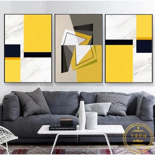 Nordic Marble Canvas Painting Yellow Geometric Art Poster and Print Abstract Wall Art Pictures for Living Room Modern Home Decor