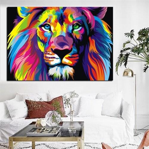 Modern Colourful Lion Head Animal Canvas Painting Posters and Prints Wall Art Pictures for Living Room Home Cuadros Decoration