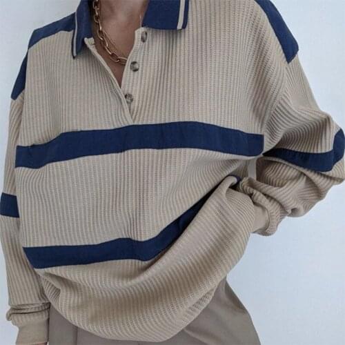 Winter Clothes Women 2021 Fashion Vintage Turn-down Sweaters Stripe Long Sleeve Sweater Y2k Collar Loose Pullovers