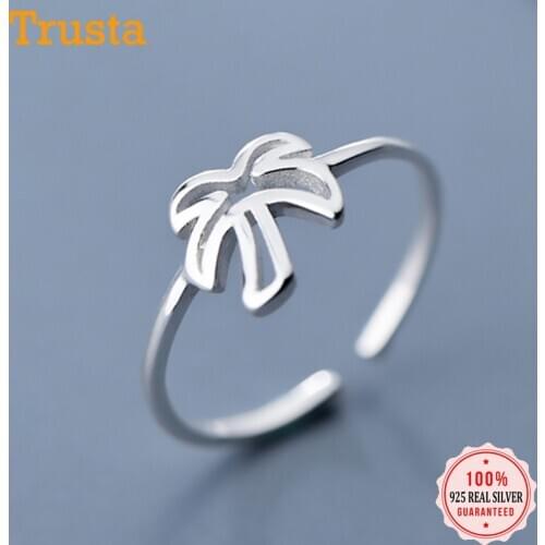 Trustdavis Real 925 Sterling Silver Fashion Coconut Trees Opening Rings For Trendy Women Wedding Rings Jewelry Bijoux DA1277