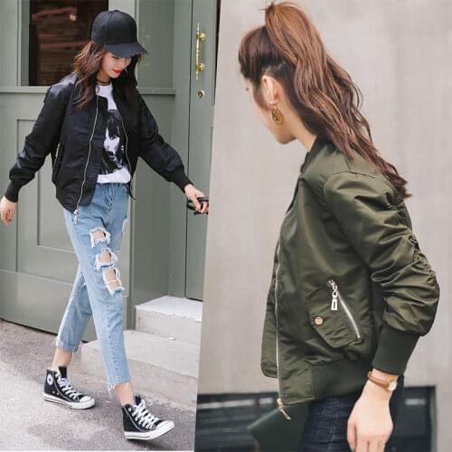 2020 Spring Autumn New Fashion Women Short Jacket Basic Bomber Jacket Long Sleeve Coat Casual Windbreaker Stand Collar Coats S82