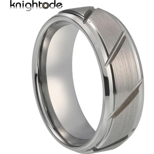 8mm Tungsten Ring Simple Classical Jewelry For Men Women Engagement Wedding Band Brushed Cut Grooved Comfort Fit