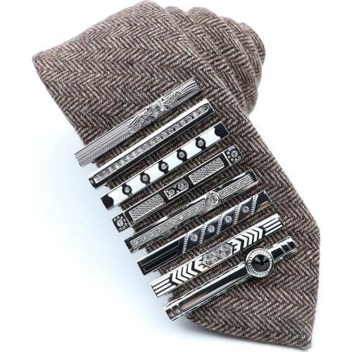 Mens Black Jewel Metal Tie Clip Bright Chrome Stainless Steel Necktie Clips Clasp Clamp Wedding Charm Creative Gifts