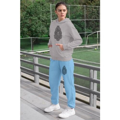 Angemiel Wear Yapraktan Queen Women 'S Tracksuit Set Gray Hooded Sweatshirt Blue Sweatpants