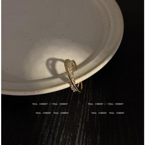 Gold Plated Zircon Winding Ring Female Light Luxury Temperament Opening Adjustable Tail Rings for Women Wedding Jewelry