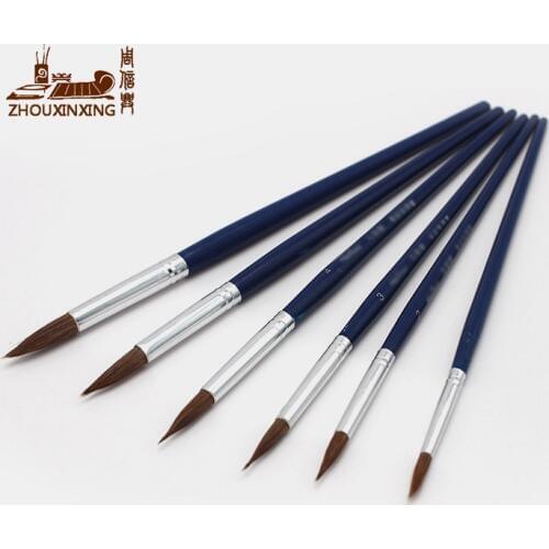 Zhouxinxing 6pcs/set horse hair tip head oil painting brush pen wooden hook line pen Watercolor Gouache Painting Pen