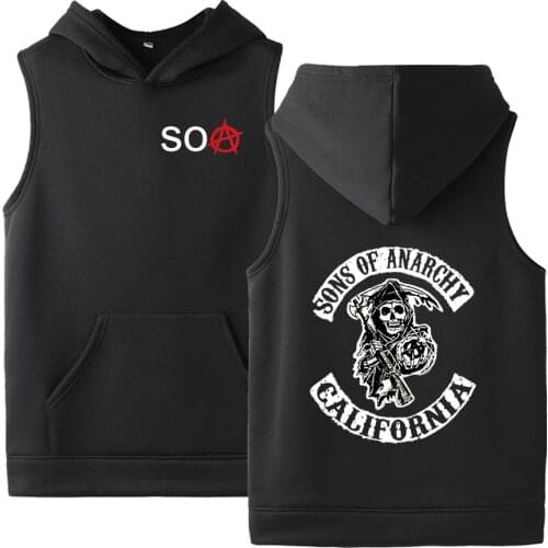 2020 Summer Sons Of Anarchy Men Punk Hip Hop Hoodies Cotton Tops Sleeveless SAMCRO Sweatshirts Unisex SOA Sport Mens Slim Vest
