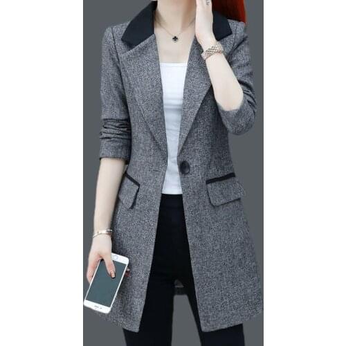 2021 New Plus Size Fashion Blazer Autumn Womens Professional Tooling Jacket Casual Long Suit Jackets Black Coat Abrigo Mujer 3XL