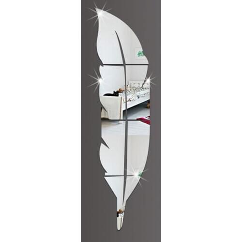 DIY Acrylic Mirror Silver Modern Style Wall Stickers Feather Mirror