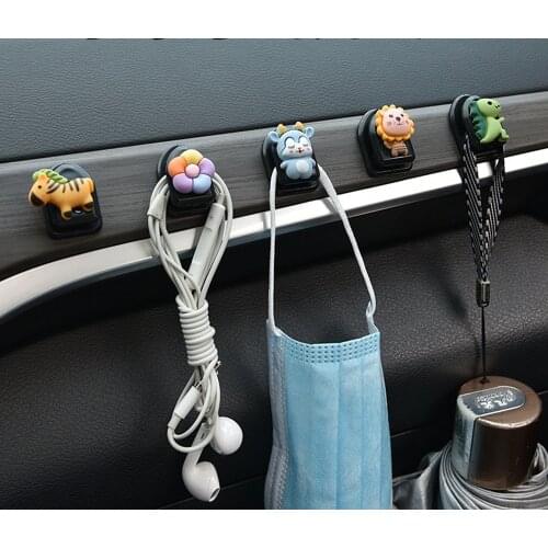 Car Hook Car Seat Back Cartoon Mini Hook Creative Cute Car Sticky Multifunctional Mini Hook Interior Car Accessories