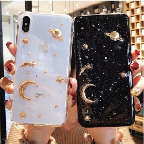 Glitter Bling Planet Moon Stars Phone Case For iPhone 12 Mini 11 Pro Max X XS XR 7 8 6 6s Plus SE 2020 Clear Soft Silicone Cover