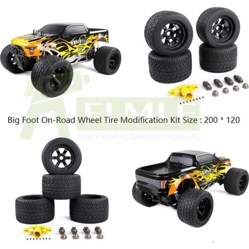 Big Foot on-Road Wheels Tyre Upgrade Modification Set with Alloy Nut & Wheel Wrench for 1/5 FG Truck RC CAR PARTS Size:200 * 120