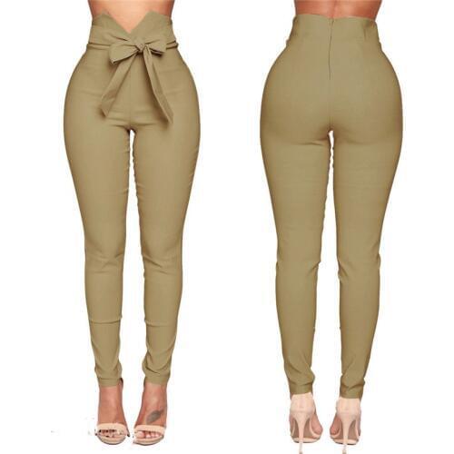 Trousers Women High Waist Casual Pants Fashion Ladies Bowknot Long Slim Skinny Pant Bandage Elastic Pencil Trousers With Sashes