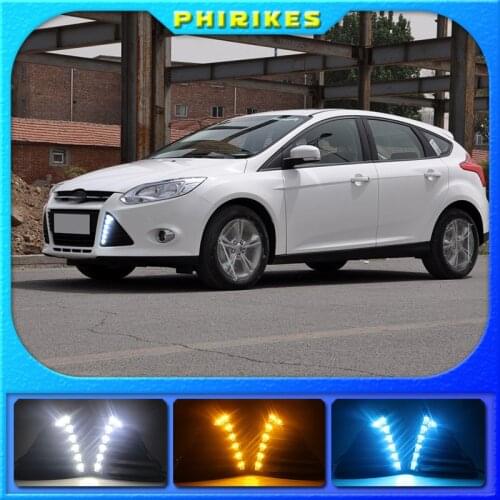 For Ford Focus 3 MK3 2012~2015 Daytime Running Light for Focus DRL LED Fog Lamp Cover With Yellow Turning Signal Functions