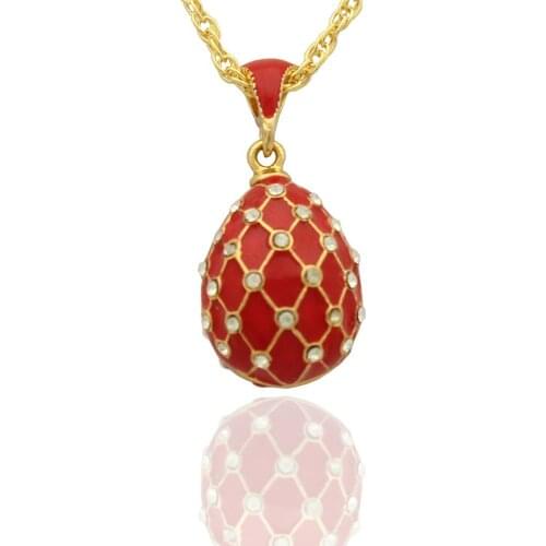 Slide charm New Clear crystal red enamel Russian egg pendant necklace for Valentines Day gift 45cm chain Free shipping
