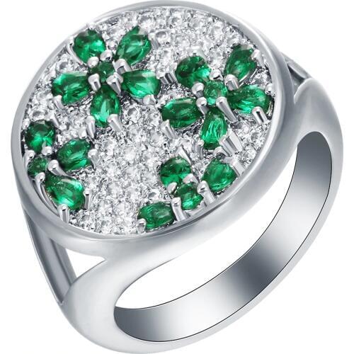 Hainon Flower Finger Ring for Women Fashion Jewelry Gift Luxury Round Green White CZ Gem silver color wedding engagement rings