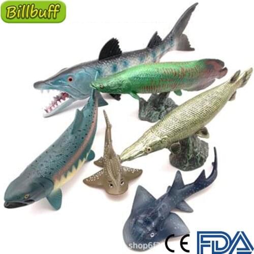Simulation Marine Animals Ploughfishs Wolffish Salmon Toy Figures Models Amphibian Figures Educational Toys for Childrens Gifts