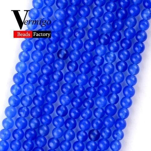 120pcs 3mm Round Blue Jades Stone Beads For Needlework Jewelry Making DIY Necklace Bracelet Accessories Spacer Loose Beads 15"