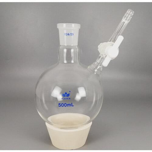 1PCS 10ml to 1000ml Lab Ball-shaped Borosilicate Glass Reaction Flask With PTFE Piston Frosted Mouth Flask with Branch Pipe