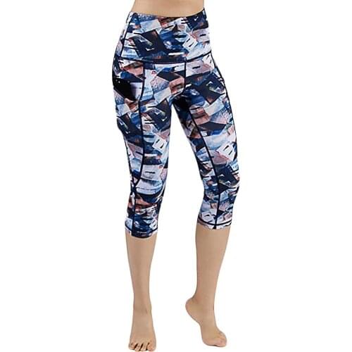 Fashion Womens Printed Leggings Slim Pockets High Waist Hip Outdoor Sport Pant Running Fitness Seven-point Yoga Pants New E2