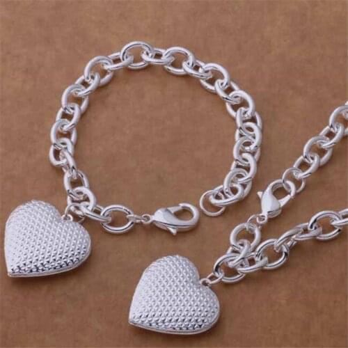 AS385 Hot Silver Plated Fashion Jewelry Sets Sterling Silver Plated Wholesale Gifts Charms Bracelet Necklace