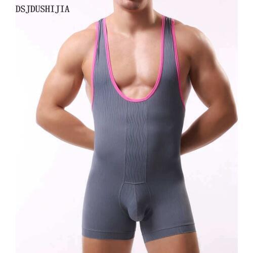 Mens Bodybuilding Underwear Shapers Sexy Stretch Tight Boxers Bodysuit Males Leotard Wrestling Singlet Jumpsuit Shapers Fashion