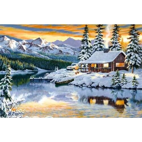 Landscape House Winter Snow Scenery DIY Cross Stitch 11CT Embroidery Kits Needlework Craft Set Printed Canvas Room