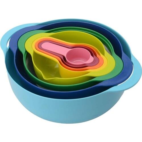 8pcs/set Measuring Mixing Bowl Set Multi-purpose Plastic Salad Bowl Kitchen Creative Vegetable Fruit Bowl Stackable Bowls Set