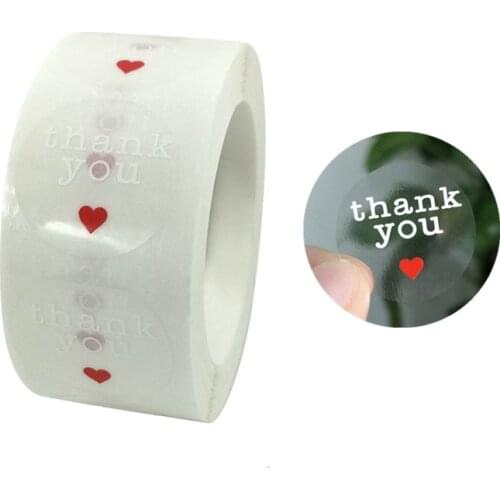 New Round Transparent White Thank You Sticker Red Heart Sealing Label 500pcs Baking Handmade Gift Packaging Decoration Stickers