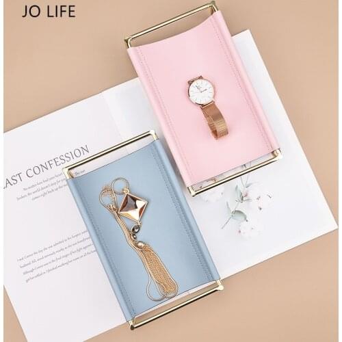 JO LIFE Nordic Style Tabletop Ironwork Leather Storage Rack Office Key Storage Box Desktop Sundries Holder