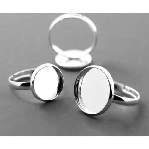20pcs Wholesale Silver Plated Ring Setting Base Jewelry Findings with Inner 10/12/14/16/18/20mm Tray For Glass Cabochons/Domes
