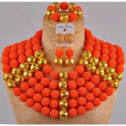 Orange full beads simulated pearl necklace african jewelry set for women FZZ28