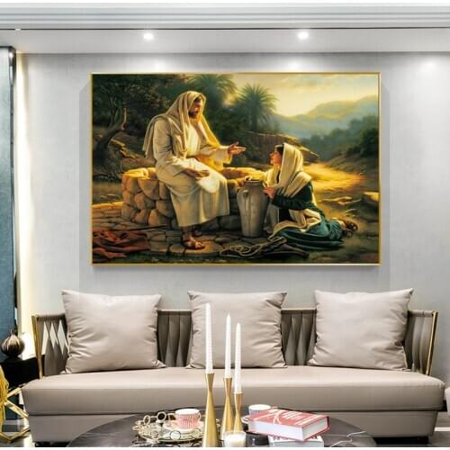Famous Painting Jesus and The Samaritan Woman Canvas Painting Posters and Prints Wall Art Pictures for Living Room Home Decor