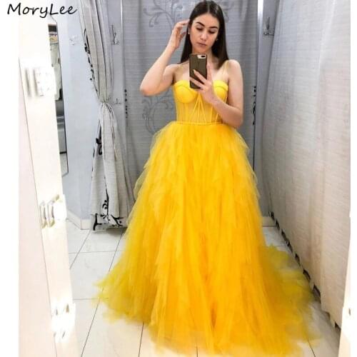 Prom Dresses Sweetheart Spaghetti Straps A-Line Soft Tulle Pleated Prom Dresses With Zipper Back vestidos de fiesta de noche
