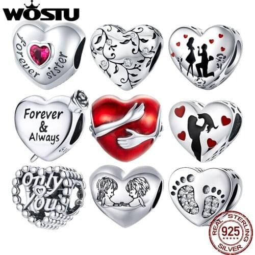 WOSTU Authentic 925 Sterling Silver Forever Love Beads Charms Pendant Fit Bracelets Women Party DIY Fine Jewelry Gift Making