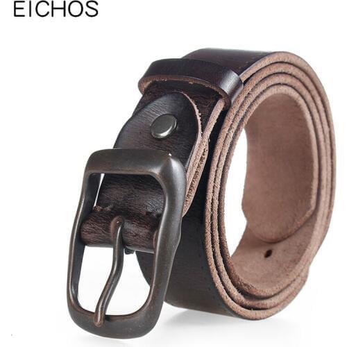 EICHOS Mens Belts Luxury Genuine Leather Belt Men Women New Leisure Wild Solid Alloy Button Pure Cowhide Vintage Tactical Belt