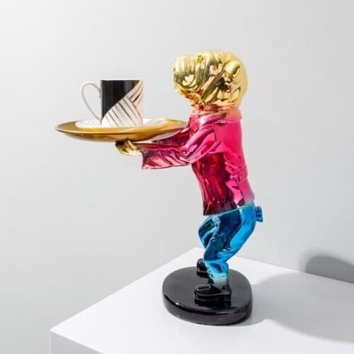 Nordic Home Decor Figurine Electroplate Dog Tray Statue Modern Home Desktop Decoration Resin Statue Sculpture Craft Gift