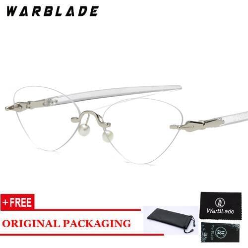 Vintage Titanium Eyeglasses Rimless Cat Eye Clear Lens Glass Transparent Eye Glasses Frames For Women Optical Spectacles Eyewear