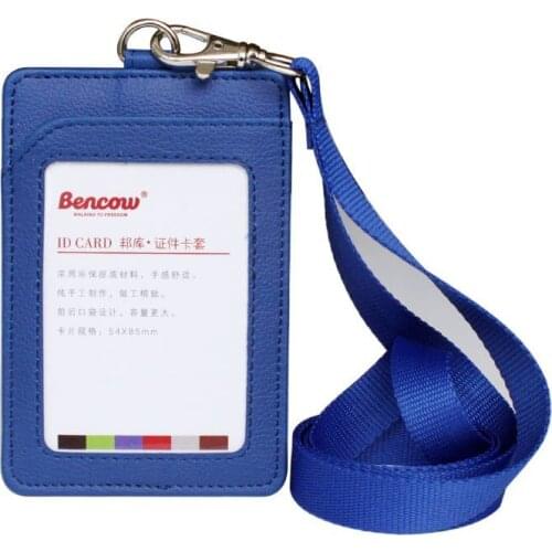 High Quality PU Leather Metal Card Holder With Lanyard For Pass Card Credential Door Pass Cover Badges Clips Office Accessories