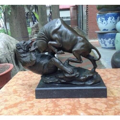 Western Pure Bronze Copper Marble Art Deco Sculpture Bull ox and Bear Statue
